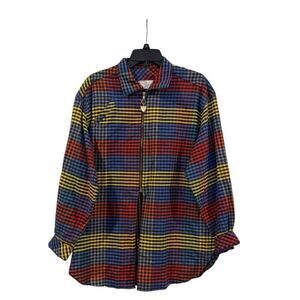 Vtg. Platinum By Dorothy Schoelen Gingham Plaid Retro Gold Heart Zipper Blouse L